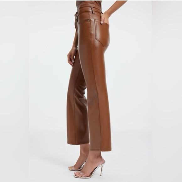 Good American Cognac Better Than Leather Faux Leather Good Icon Pants 28 plus - Picture 4 of 13